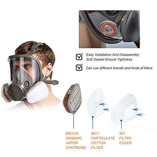 EROCK 15 in 1 Full Face Respirator,Anti-Fog Respiratory Supplies Wide Field of View,Suitable for Spray Paint, Coating, Chemical Industry, Welding