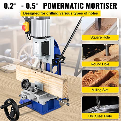 VEVOR Woodworking Mortise Machine, 1/2 HP 1400RPM Powermatic Mortiser, With Movable Work Bench Benchtop Mortising Machine, For Making Round Holes Square Holes Or Special Square Holes In Wood