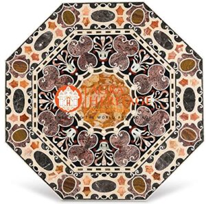 marble black center 42.5" inches dining table top pietra dura inlay stone hallway decor