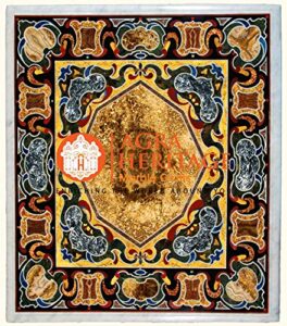 white marble customized dining table top pietra dura hard stone inlay design furnture decor | 40"x28" inches