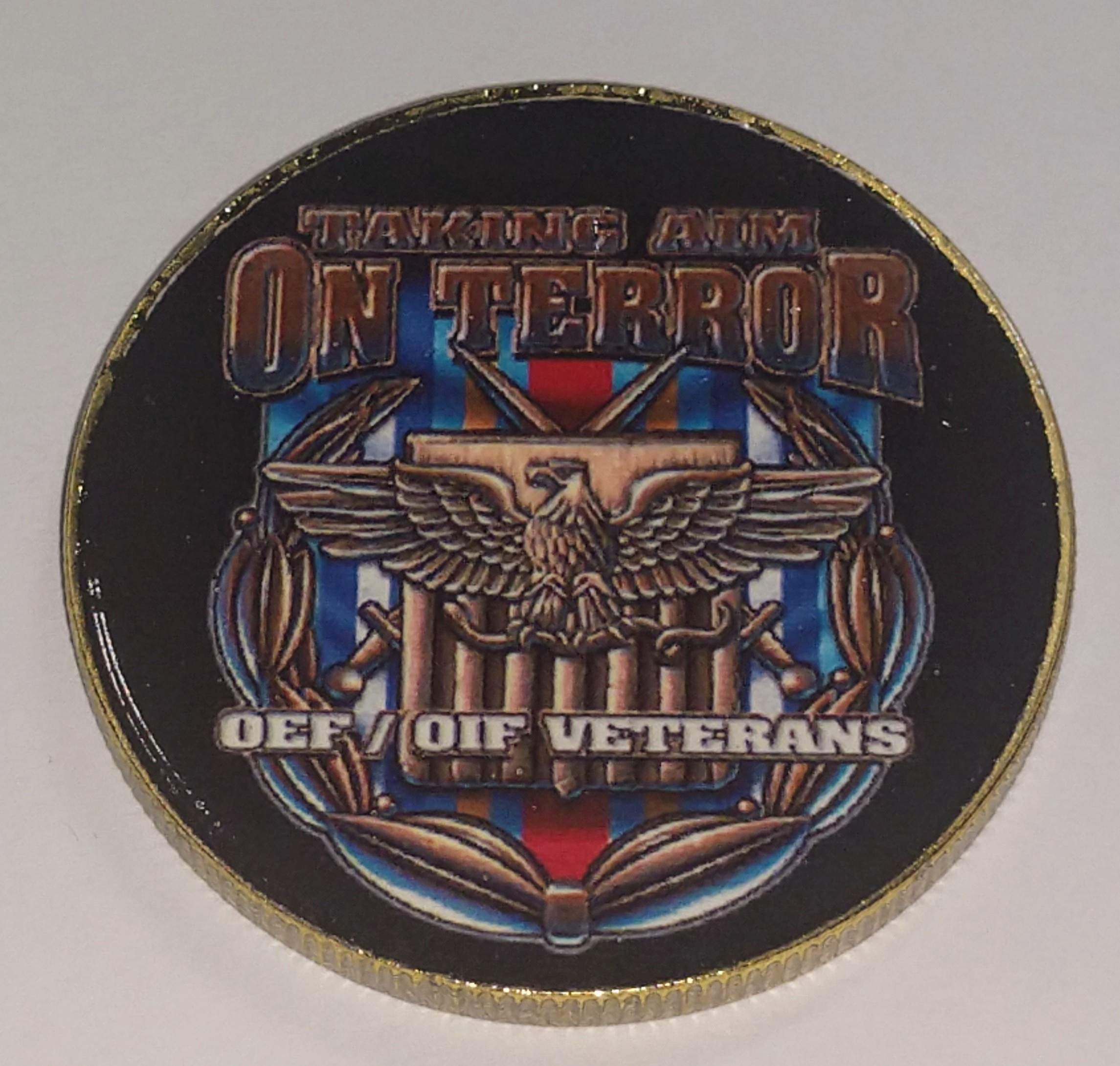 Taking Aim on Terror OEF OIF Veterans Military Challenge Art Coin