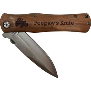 customgiftsnow peepaw's farming tractor folding wood pocket knife with pocket clip