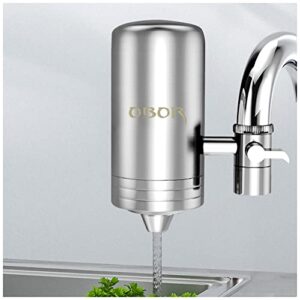 obor faucet water filter stainless steel tap water filter with ultrafiltration membrane reduce chlorine, heavy metals and bad taste, bpa free and pollutants faucet water purifier (1 filters included)