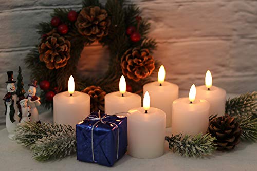 GenSwin Flameless Pillar Candles Flickering with Timer, Battery Operated Real Wax LED Votive 3D Wick Candles 6 Pack White(Battery Include, 2 x 3.2 Inch)