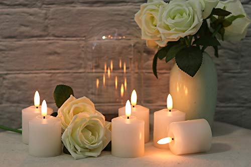 GenSwin Flameless Pillar Candles Flickering with Timer, Battery Operated Real Wax LED Votive 3D Wick Candles 6 Pack White(Battery Include, 2 x 3.2 Inch)