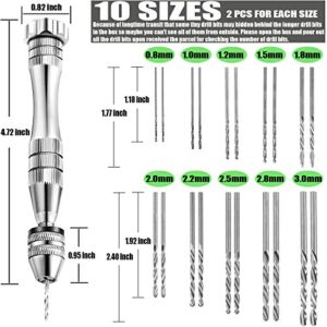 Pin Vise for Resin Casting Molds, Pin Vise Hand Drill Set with 20PCS Drill Bits (0.8-3mm), Precision Hand Drill Tools for Resin, Jewelry Keychain, Pendant