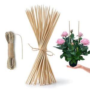 hopelf 50 pack 16" bamboo plant stakes for wood garden sticks，wooden indoor gardening floral potted plant support，crafts, more size choices 8"/12"/16"