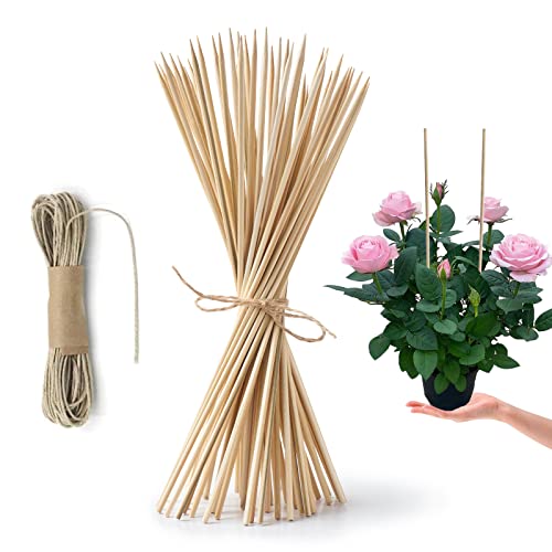 HOPELF 50 Pack 16" Bamboo Plant Stakes for Wood Garden Sticks，Wooden Indoor Gardening Floral Potted Plant Support，Crafts, More Size Choices 8"/12"/16"