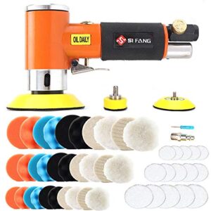 mini air sander, 48pcs 1/2/3 inch small pneumatic random orbital sander for auto body work with hook and loop sanding pads 15,000rpm high speed mini polisher, pneumatic sander by si fang®