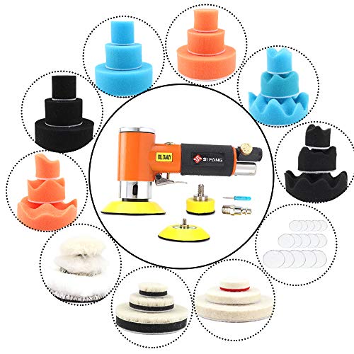 Mini Air Sander, 48PCS 1/2/3 Inch Small Pneumatic Random Orbital Sander for Auto Body Work With Hook And Loop Sanding Pads 15,000RPM High Speed Mini Polisher, Pneumatic Sander by SI FANG®