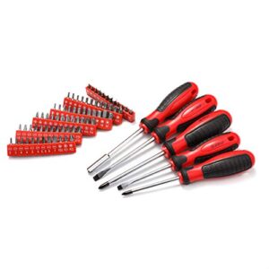 CARTMAN 205 Piece Tool Set Ratchet Wrench with Sockets Kit in Plastic Toolbox Red