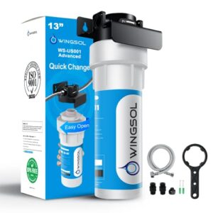 wingsol under sink water filter, nsf/ansi 53&42, life indicator, reduce 99.99% lead, pfas, pfoa/pfos, odor, sediment, chlorine, increase water ph, 8k gallons, quick change, fit well water, usa tech