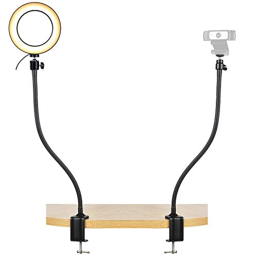 Webcam Streaming Light, Webcam Stand with 6'' Ring Light, USB Webcam Light Mount Kit for Logitech Webcam C920s C920 C930e C922x C930 C922 C925e C615 Brio - Dual 25 inch Arm Stand