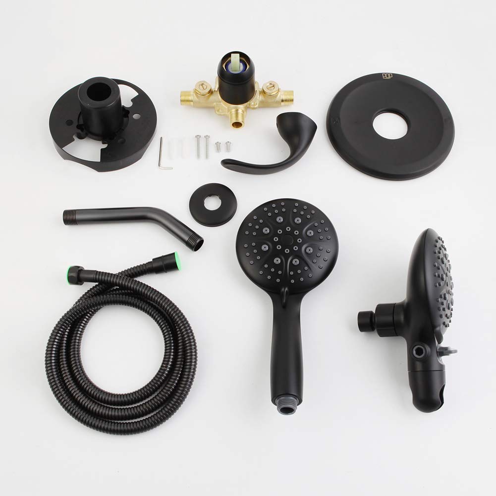 POP SANITARYWARE Black Dual-Function Shower Faucet Set with Valve Bathroom High Pressure 35 Setting Dual 2 in 1 Shower System with Handheld Showerhead 3-way Water Diverter Shower Trim Kit