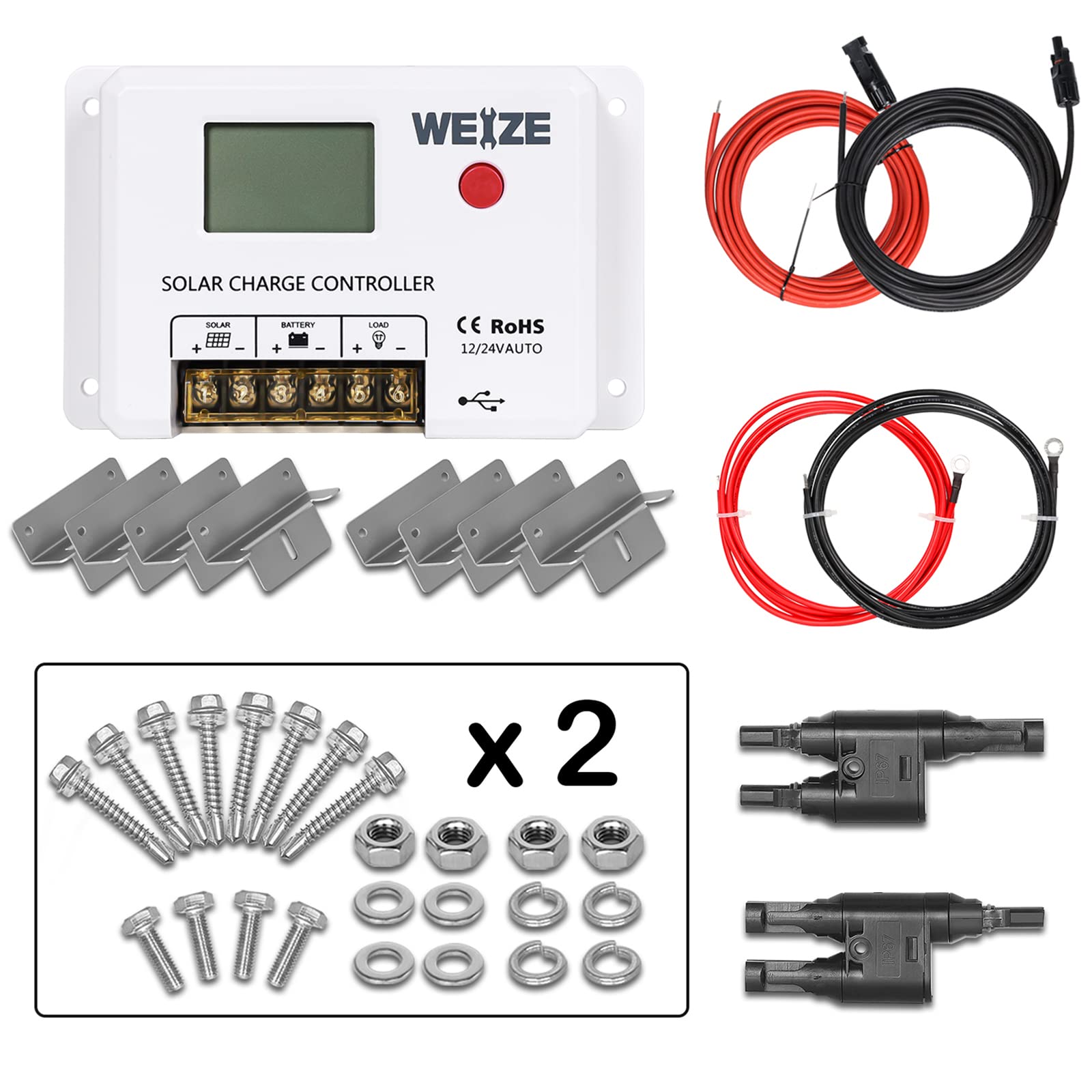 Weize 200W 12 Volt Solar Panel Starter Kit with 30A PWM Charge Controller, High Efficiency Monocrystalline PV Module for Home, Camping, Boat, Caravan, RV and Other Off Grid Applications