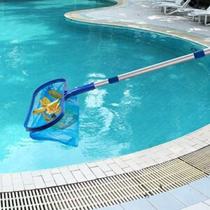 GKanMore Deep Skimmer Net with 17"-40" Telescopic Pole Leaf Skimmer Fine Mesh Net Rake Net for Cleaning Above Ground Inground Pool Hot Tub Spa Pond (with Pole)