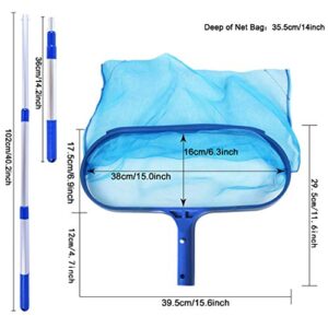 GKanMore Deep Skimmer Net with 17"-40" Telescopic Pole Leaf Skimmer Fine Mesh Net Rake Net for Cleaning Above Ground Inground Pool Hot Tub Spa Pond (with Pole)