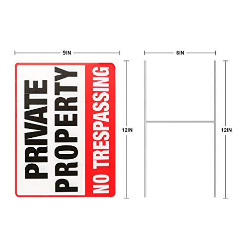 MUXYH 2 Pack Private Property No Trespassing Signs with Metal Wire H-Stakes, 12'' X 9'' Corrugated Plastic Double Sided No Trespassing Sign Protect Your Home, Safety and Privacy