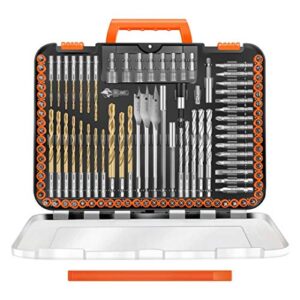 enertwist drill bit set, 112-pieces 1/4" hex shank impact driver bits and screwdriver bits set assorted in tough case for wood metal cement drilling and screw driving, et-dba-112