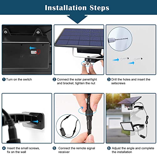 JACKYLED 1000 Lumen 48 LED Solar Dusk to Dawn Light Outdoor with Remote Control Solar Panel Light Kit with 5500mAh Battery and 9.8ft Cord, Solar Security Light for Wall Porch Barn Patio Garage, Black