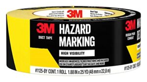 3m 1125-by hazard marking duct tape, black & yellow, 1.88 inches by 25 yards, 1 roll