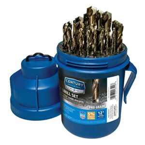 century drill & tool 26529 pro grade cobalt drill set, 29 piece, made in the usa, for stainless steel and hard metal