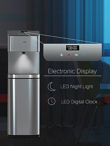 Brio Moderna Self Cleaning Bottleless Water Cooler Dispenser with Filtration – Adjustable Temperature – Digital Clock – LED Nightlight – Tri Temp Hot, Cold, and Room