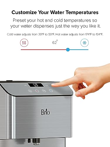 Brio Moderna Self Cleaning Bottleless Water Cooler Dispenser with Filtration – Adjustable Temperature – Digital Clock – LED Nightlight – Tri Temp Hot, Cold, and Room