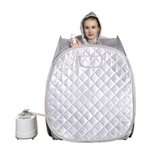 smartmak portable sauna kit, one person full body at home spa hat tent, include 2l steamer with remote control for detox us plug- grey
