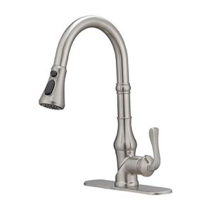 kitchen faucet brushed nickel with pull out sprayer commercial high arc 3 functions farmhouse faucet for kitchen sink single handle single hole with deck plate kitchen faucets by bwe