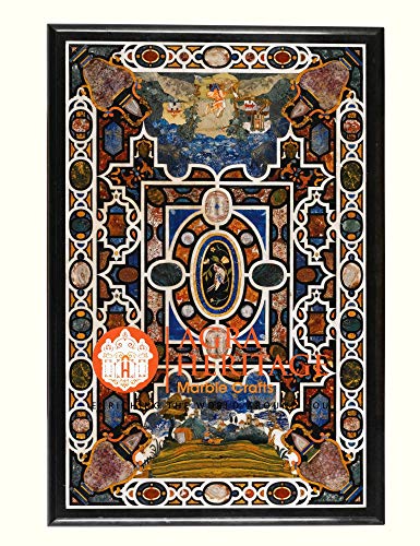 Black Marble Center 54"x36" Dining Table Top Pietra Dura Inlay Stone Hallway Furniture