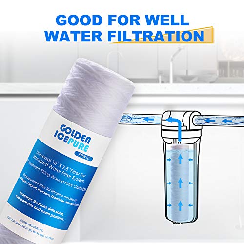 GOLDEN ICEPURE 5 Micron 10" 2.5" Whole House String Sediment Water Filter Compatible with Dupont WFPFC4002, EPW2, EPW2VC, EPW2C, WP-5, AP110, CFS110, WFPFC4002, CW-MF 4PACK