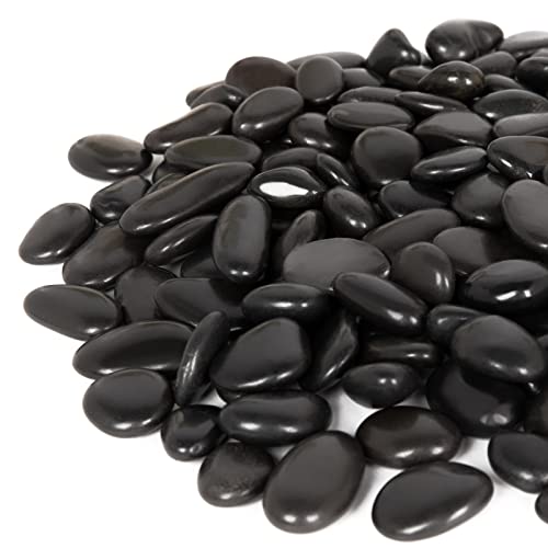 GASPRO 8lb Black River Rocks for Plants, Vases, 1 to 2 Inch Decorative Pebbles for Pots Indoor, High Polished