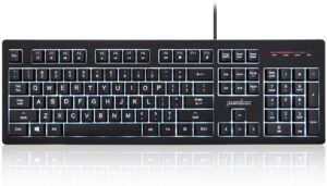perixx periboard-329 wired usb backlit keyboard, big print letter with 7-color illuminated led, x type high scissor keys, black, us english layout (11663)