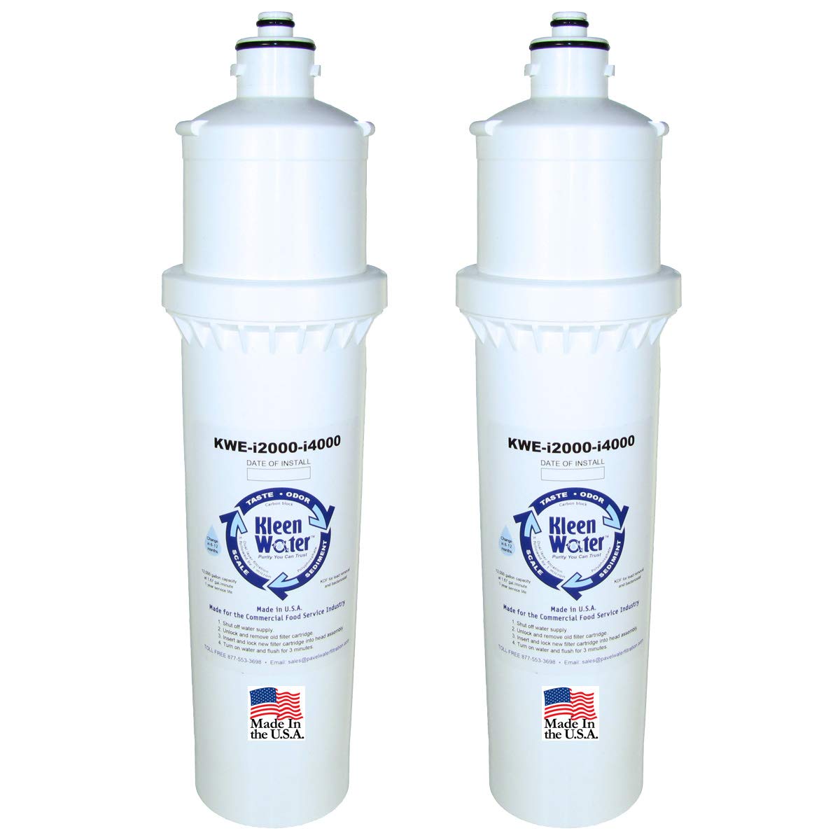 KleenWater Replacement Water Filter Compatible With Insurice Twin-i2000 EV9612-22 Filter, KleenWater Food and Beverage Series, Made in the USA, Set of 2