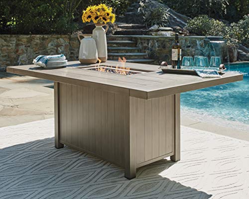 Signature Design by Ashley Windon Barn Rectangular Outdoor Fire Pit Patio Table with Aluminum Frame, Brown