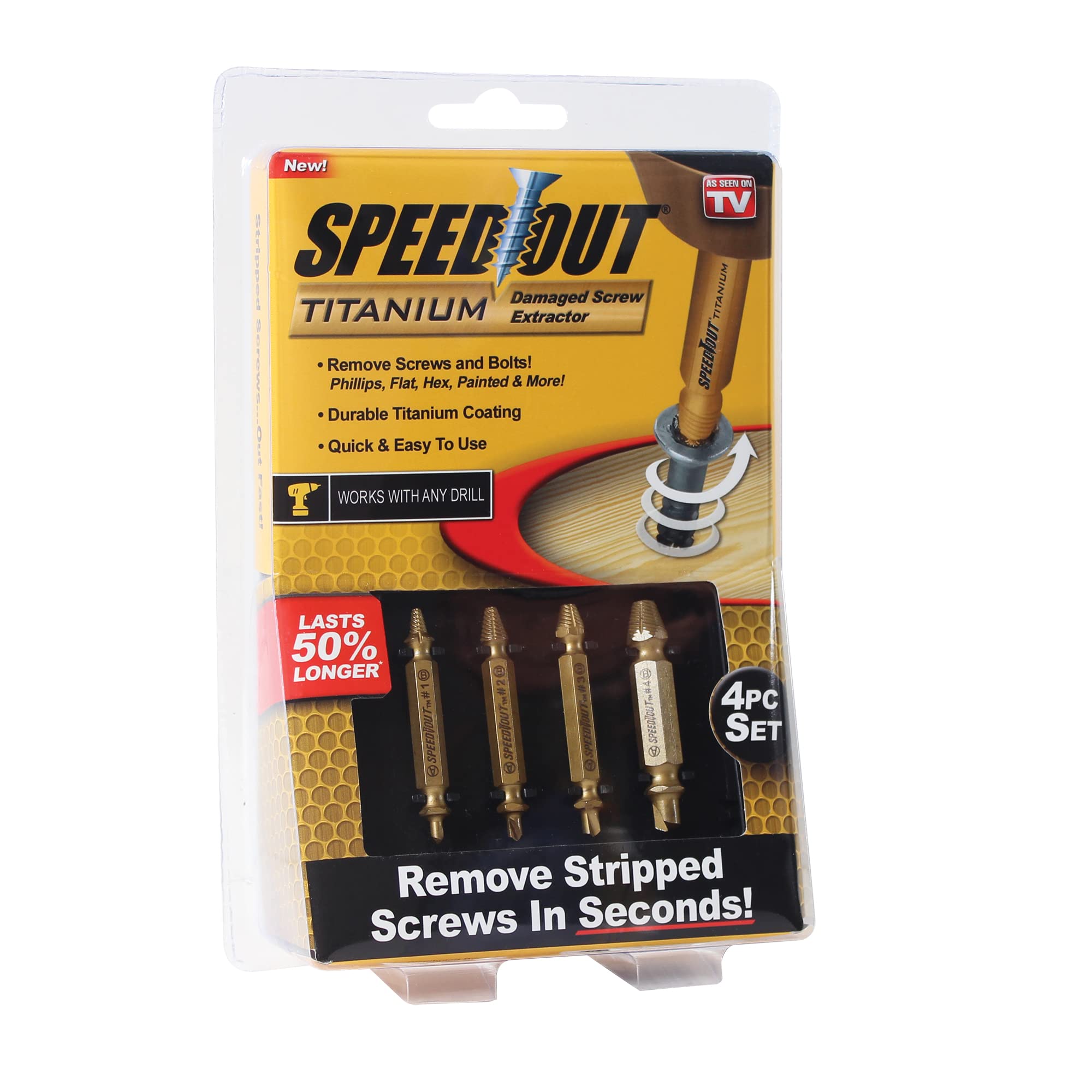 Speed Out Titanium Damaged Screw Extractor Kit, 4 Piece Set