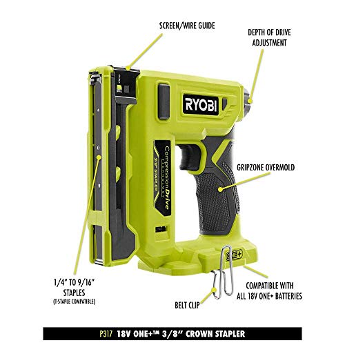 Ryobi 18-Volt Cordless Compression Drive Crown Stapler Combo Kit with Battery and Charger, (Non-Retail Packaging, Bulk Packaged) (Renewed)