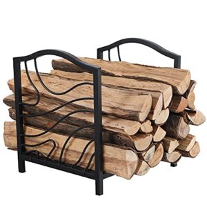 phi villa 17 inch firewood log rack bin indoor/outdoor decor steel fireplace wood holder storage brackets holder wood burning stove accessories, black wave