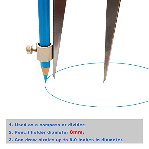 ZLKSKER 4/10 inch Woodworking Compass with Pencil Holder, Precision Spring Divider/Scriber, All Metal Compass for Leather Work Metalworking (4 inch)