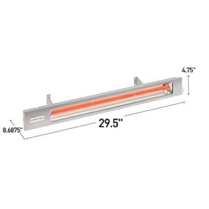 Infratech SL-1612 SS Slimline 29.5" Single Element Fixture 1600 Watt, 120 Volt, Silver Finish