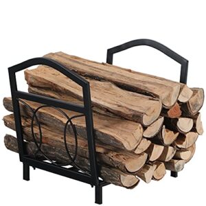 phi villa 17 inch small firewood log rack indoor/outdoor steel wood storage log rack bin wood holder fireplace accessories circle design, black