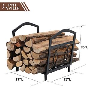 PHI VILLA 17 Inch Small Firewood Log Rack Indoor/Outdoor Steel Wood Storage Log Rack Bin Wood Holder Fireplace Accessories Circle Design, Black