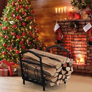 PHI VILLA 17 Inch Small Firewood Log Rack Indoor/Outdoor Steel Wood Storage Log Rack Bin Wood Holder Fireplace Accessories Circle Design, Black