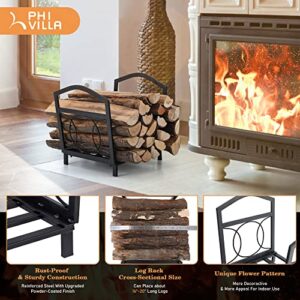 PHI VILLA 17 Inch Small Firewood Log Rack Indoor/Outdoor Steel Wood Storage Log Rack Bin Wood Holder Fireplace Accessories Circle Design, Black