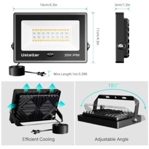 USTELLAR 4 Pack 25W RGB LED Flood Light 250W Equiv. Color Changing Floodlights, Warm White 2700K IP66 Colored Spotlight Stage Party Uplighting Indoor Outdoor Uplights for Event Wedding Christmas Light