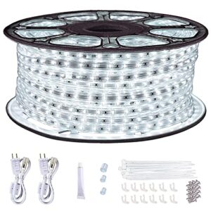 surnie 150ft led rope lights outdoor waterproof - 110v daylight white dimmable thick flat strip light 6500k cuttable connectable for stairs,deck,backyards,commercial use indoor outdoor rope lighting