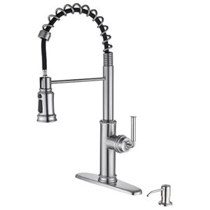 rkf commercial kitchen faucet with pull down spray head,single lever handle pull down sprayer kitchen faucet with deck plate and soap dispenser,brushed nickel,pd05t-32/bn