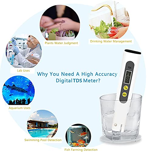 VOVCIG Tester, Meter Tester LCD Pen Quality with 0-9990 PPM Measurement Range Portable, for The aquaculture Industry Hospitals Swimming Pools Household tap Water Quality Testing