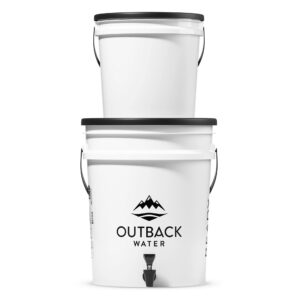 outback water emergency filtration system - 5 gallon bucket water filter - gravity powered, portable, purify up to 24 gallons of potable drinking water per day